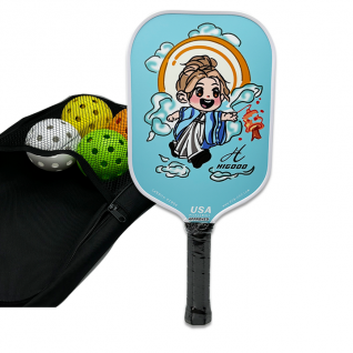 New Style Pure Blue Cute Pattern White Edge Handle Rackets Carbon Fiber Frosted Surface Pickleball Paddle Honeycomb Core