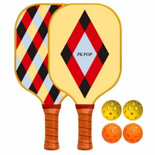 High Quality Sports Pickleball Paddle Yellow Diamond Pattern Microfiber PU Handle Glass Fiber Pickleball Racket