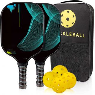 Pickleball Paddles Fiberglass Pickleball Set Lightweight Pickleball Rackets, Polymer Honeycomb Core with Strong Fiberglass Face