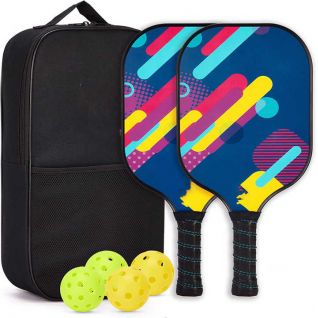 Pickle Ball Raquette Set with 2 Indoor & 2 Outdoor Balls and Portable Bag, Fiberglass Surface ,Lightweight and Widebody Shape