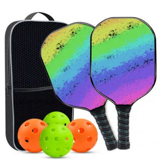 Fiberglass Pickleball Set of 2 Rackets & 4 Pickle Balls Portable Bag for Beginners Indoor Outdoor Sports