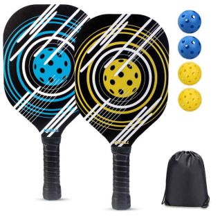 Edgeless 9-ply Basswood Wooden Edgeless Guard Pickleball Paddle Set of 4 Balls and 1 Carry Drawstring Bag Pickleball Paddles Set